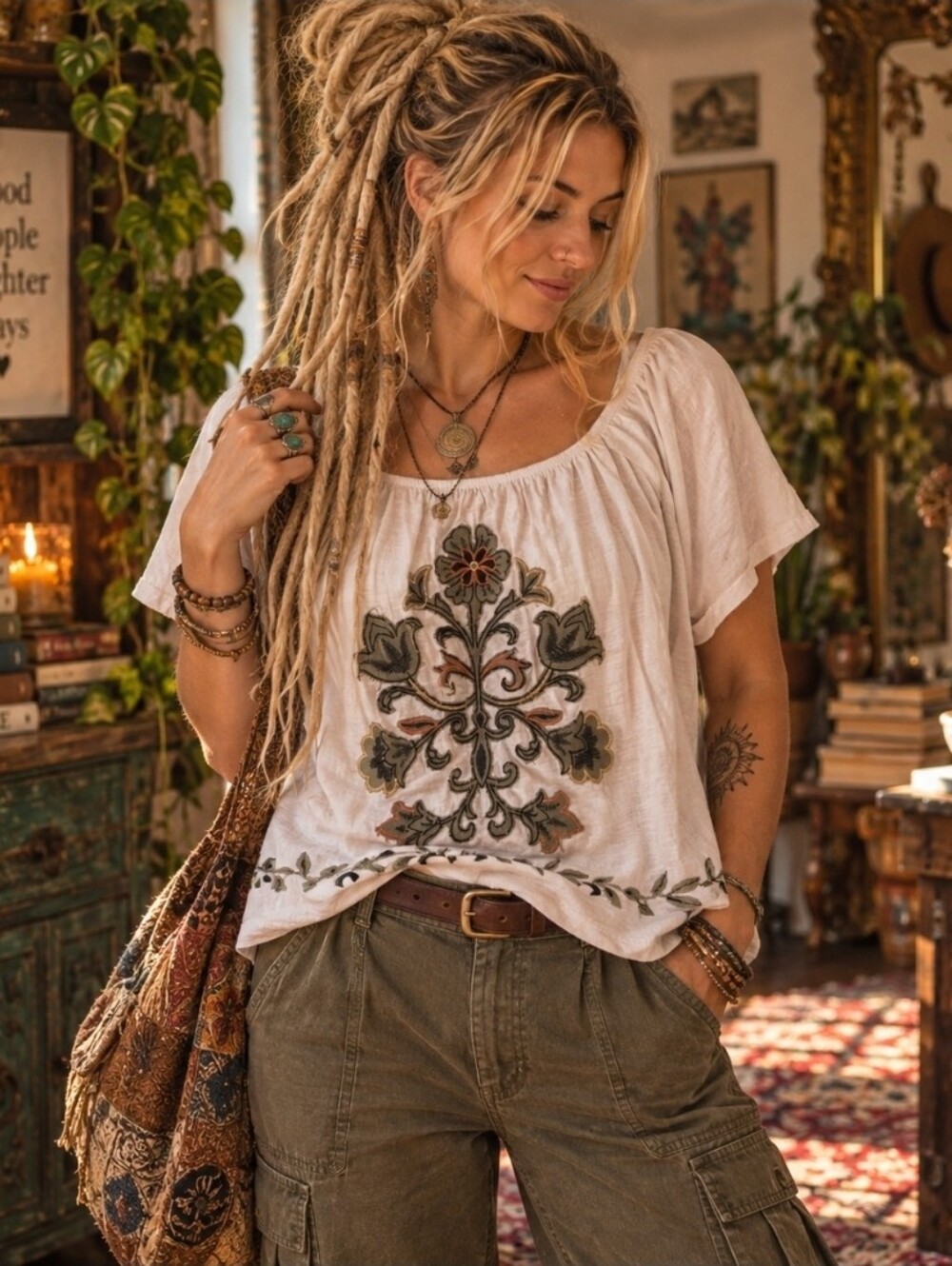 4/$15 Democracy XL Embroidered Peasant Top | Boho Cottagecore Folk Prairie Fairy
